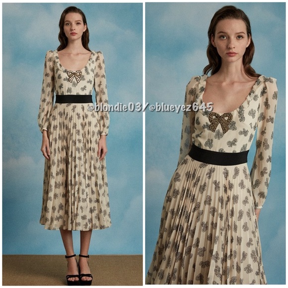 Saloni Denise Dress In Cream Bows With Embroidered Details UK6/US2 - Picture 3 of 6